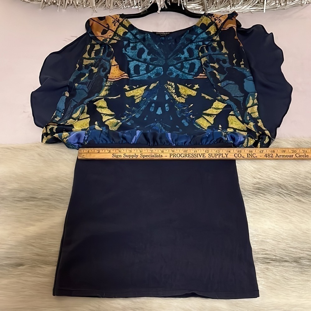 EXPRESS Navy Blue Butterfly XS Flutter Sleeves Blouse Knit Skirt Dress 2011 - Picture 13 of 17